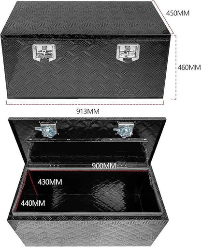 36" x 18" x 18" Truck Tool Box Pickup Truck Bed Toolbox Heavy Duty Aluminum Underbody Truck Box Compatible With RV Trailers Storage Organizer with Lock & Keys Black