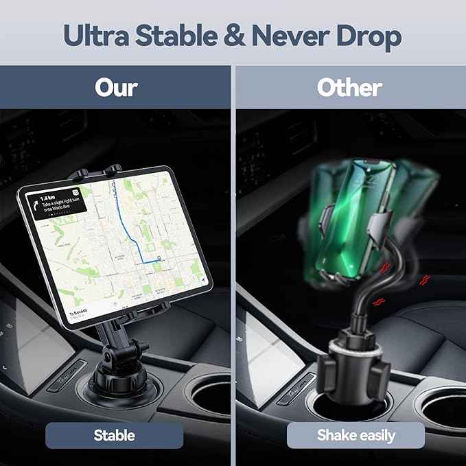 Cup Holder Tablet Mount for Car, Universal iPad Cup Holder Mount for Truck with Adjustable Arm for iPad Pro 12.9/11/10.5/9.7/Air/Mini, iPhone, Samsung Galaxy Tab/Z Fold 4/3, 4.7-13" Tablets
