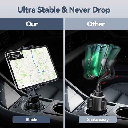 Cup Holder Tablet Mount for Car, Universal iPad Cup Holder Mount for Truck with Adjustable Arm for iPad Pro 12.9/11/10.5/9.7/Air/Mini, iPhone, Samsung Galaxy Tab/Z Fold 4/3, 4.7-13" Tablets