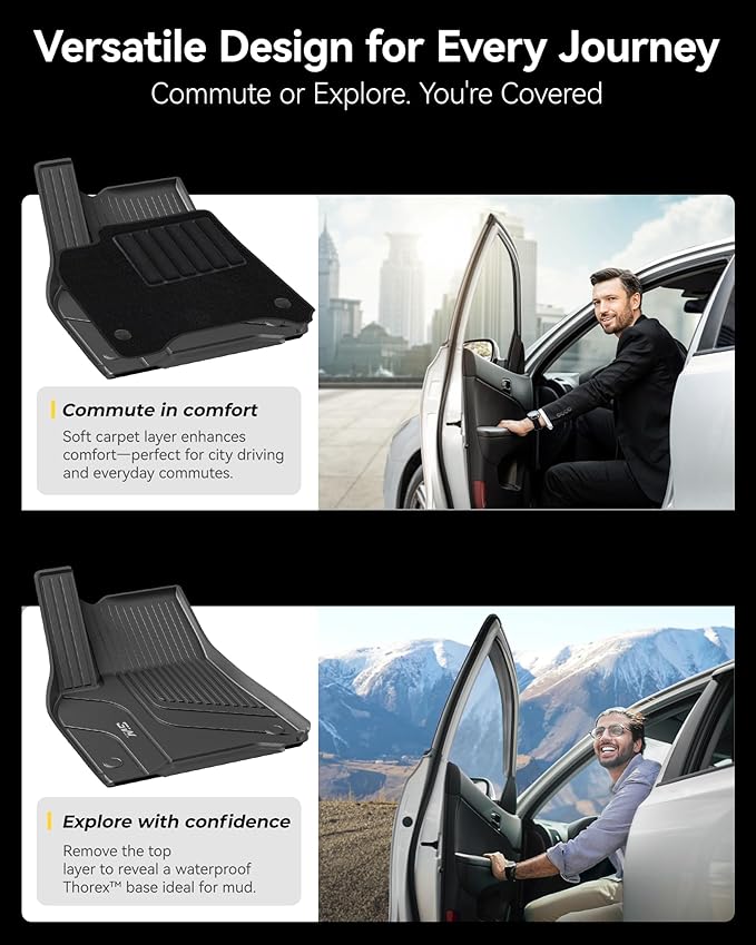 3W Floor Mats with Front Carpet on TOP Fit for Tesla Model Y 2020-2024, 2025 All-Weather TPE Full Set Floor Liners and Cargo Liner Mats Accessories Custom Fit for Model Y 5-Seat(Not for Juniper)