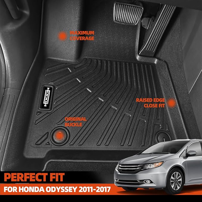 Custom Fit Floor Mats for 2011-2017 Honda Odyssey, All Weather TPE Floor Liners with Trunk Mat & Backrest Protectors, Odorless Full Set Interior Accessories