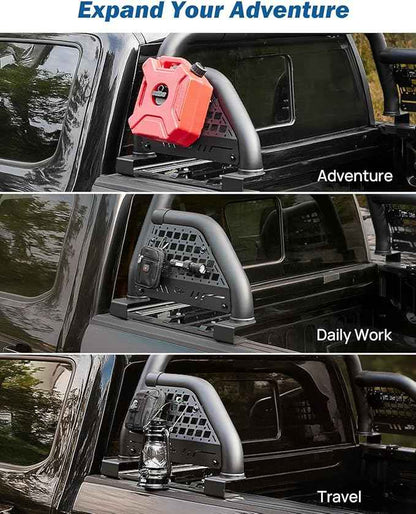 JOYTUTUS Roll Bar for Full-Size Truck Adjustable Chase Rack Pickup Sport Bar Compatible with F150, F250, F350, Silverado, Sierra, Ram 1500 2500 3500, Not fit Mid- Size