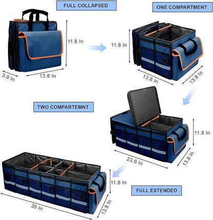 Car Trunk Organizer and Storage with Removable Leakproof Cooler Bag, 6 Removable Dividers for Custom Space, Collapsible Trunk Storage with Non Slip Bottom, Foldable Cover for SUV, Jeep, MPVs