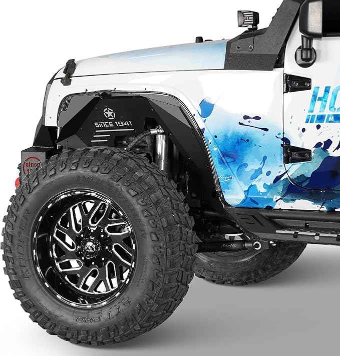 Hooke Road Wrangler JK Aluminum Inner Fender Liners for 2007-2018 Jeep Wrangler JK 2/4 Doors, Offroad Wheel Well Liner Cover - 4PCS Front & Rear Fender Liner Set