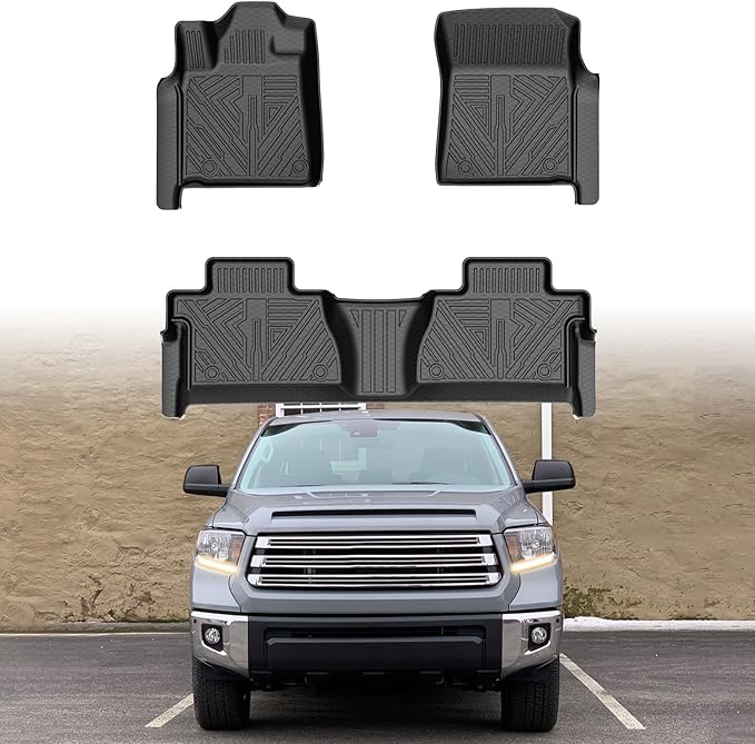 Mixsuper Liner Floor Mats for 2014-2021 Toyota Tundra, Only for CrewMax Cab, All Weather Floor Liners Durable 2 Row Set Black