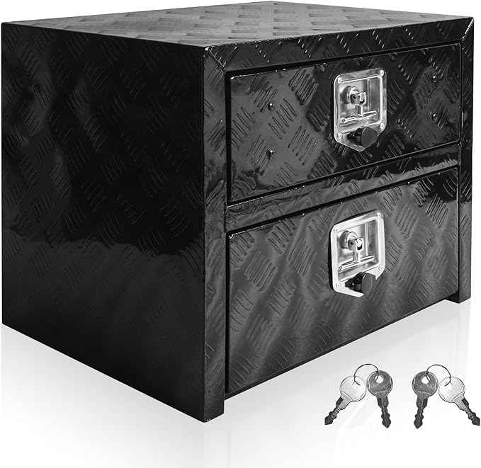 Underbody Truck Tool Box 24"x 18"x 20" Heavy Duty Double-Layer Aluminum Truck Bed Toolbox with Drawer and Lower Door Tools Storage Organizer with Lock and Keys Suitable for Truck Bed Pickup RV Trailer