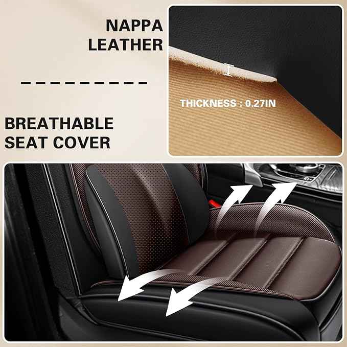Car Seat Cover Fit for Nissan Frontier 2005-2026 Waterproof Seat Covers,Nappa Faux Leather Breathable and Comfortable,Car Seat Protector Car Interior Accessories (Full Set) Coffee&Black