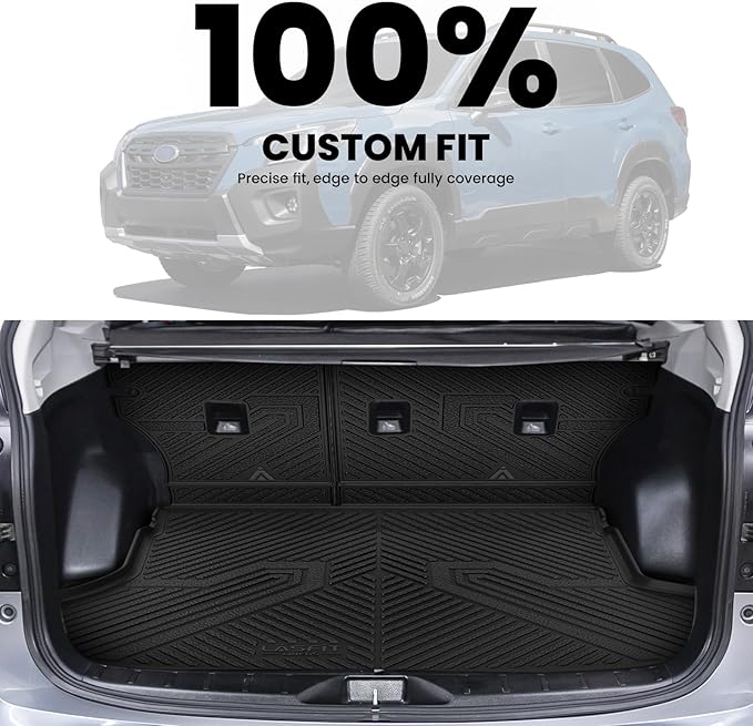 LASFIT Cargo Mat & Backrest Mat for Subaru Forester 2024 2023 2022 2021 2020 2019, All Weather TPE Custom Fit Easy Clean Durable No-Curling Trunk Mat for Forester 2019-2024 Cargo Liner,Black