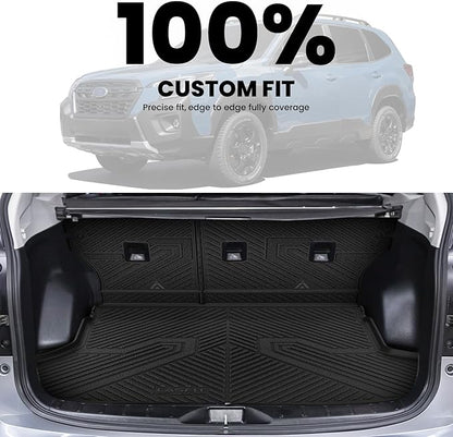 LASFIT Cargo Mat & Backrest Mat for Subaru Forester 2024 2023 2022 2021 2020 2019, All Weather TPE Custom Fit Easy Clean Durable No-Curling Trunk Mat for Forester 2019-2024 Cargo Liner,Black