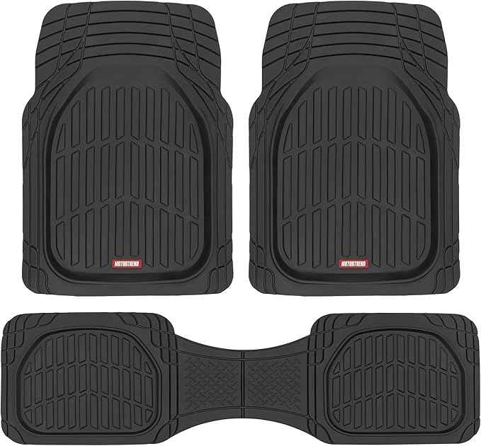 Motor Trend FlexTough Floor Mats for Cars, Black Deep Dish All-Weather Car Mats, Waterproof Trim-to Fit Automotive Floor Mats for Cars Trucks SUV, Universal Floor Liner Car Accessories