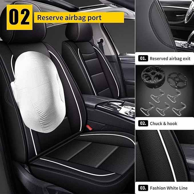 YORKNEIC Fit for Cadillac STS Seat Covers 5 Seats 2005-2011 - Leather Car Seat Covers Full Set (5 Full Seats, Black)