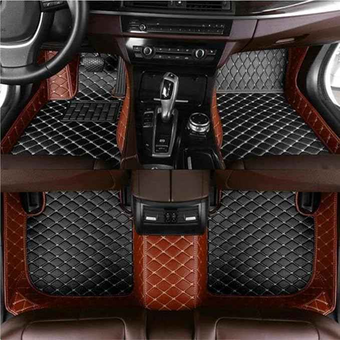 MAEVEN Customized Leather car Floor mats Suitable for 99% of car Models All-Weather Protection Waterproof Anti Slip Men's Women's car Liners (Brown+Black)