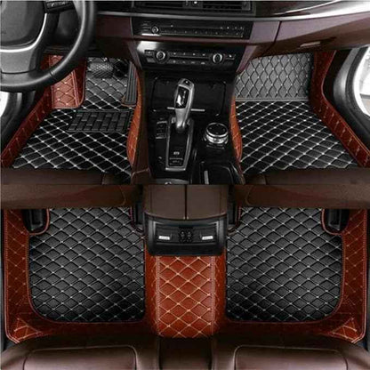 MAEVEN Customized Leather car Floor mats Suitable for 99% of car Models All-Weather Protection Waterproof Anti Slip Men's Women's car Liners (Brown+Black)