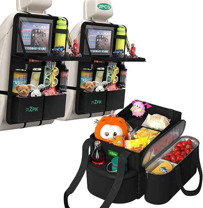Car Backseat Organizer with Tray(2Pac) and Multi-Functional Car Storage Box with Cooler