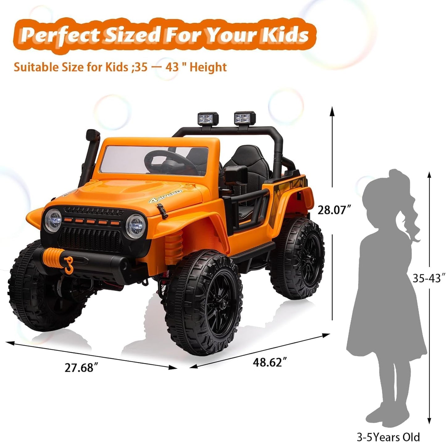 24V Ride on Toys for Big Kids, 2 Seater Electric Truck with Remote Control, 4.3 MPH Max Speed, Bluetooth, 4WDS, Led Headlight & Music Player - AutoBay
