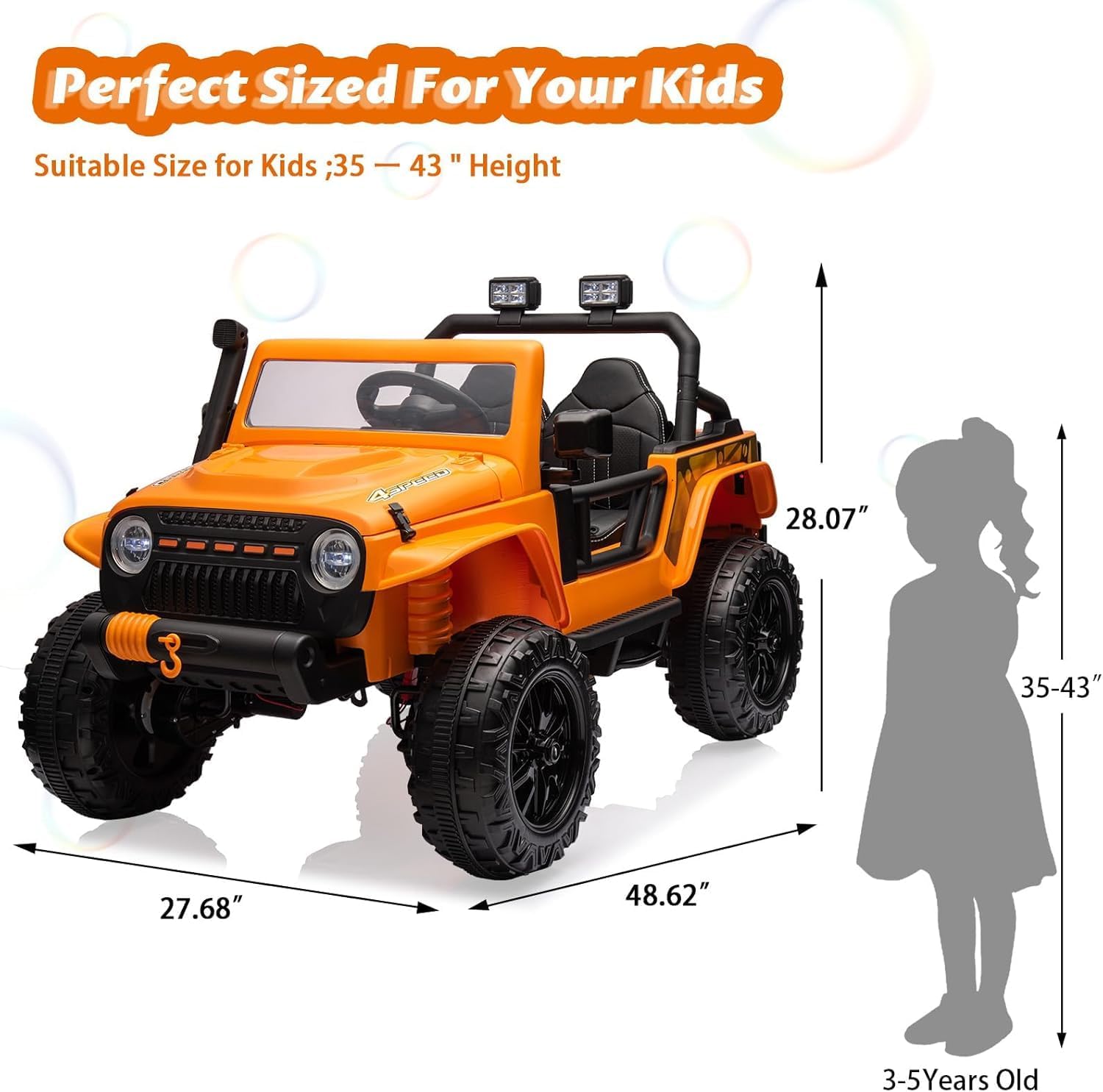24V Ride on Toys for Big Kids, 2 Seater Electric Truck with Remote Control, 4.3 MPH Max Speed, Bluetooth, 4WDS, Led Headlight & Music Player - AutoBay