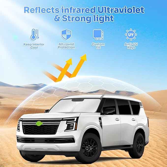 Sunshades for 2025 2026 Nissan Armada Accessories Windshield Sun Shade Side Rear Window Shade Cover Sun Visor Shield Privacy Protection for Camping Keep Vehicle Cool Black 8PCS
