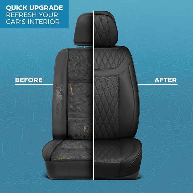 Car Seat Covers – Ranch Leatherette Faux Leather Black Seat Covers for Car – Diamond Stitched Cushioned Interior Protectors for Automotive Accessories, Trucks, SUV, Cars – Two Front Covers