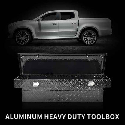 69 Inch Black Heavy Duty Aluminum Tool Box Wide Utility Trailer Stripes Plated 5 Bar Tread for Pick Up Truck Bed RV ATV Organizer Trailer Storage ToolBox w/Lock and Keys (69"X20"X17.5")