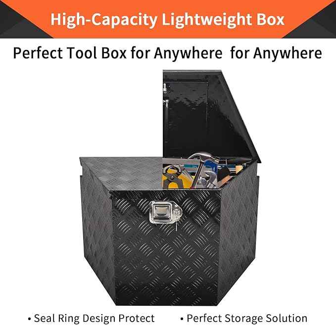 29 Inch Aluminum Trailer Tongue Tool Box 5 Bar Tread Wide Utility ToolBox for Pick Up Truck RV Storage Organizer Tool Box with Lock and Keys - 29"X16.5"X18" Black