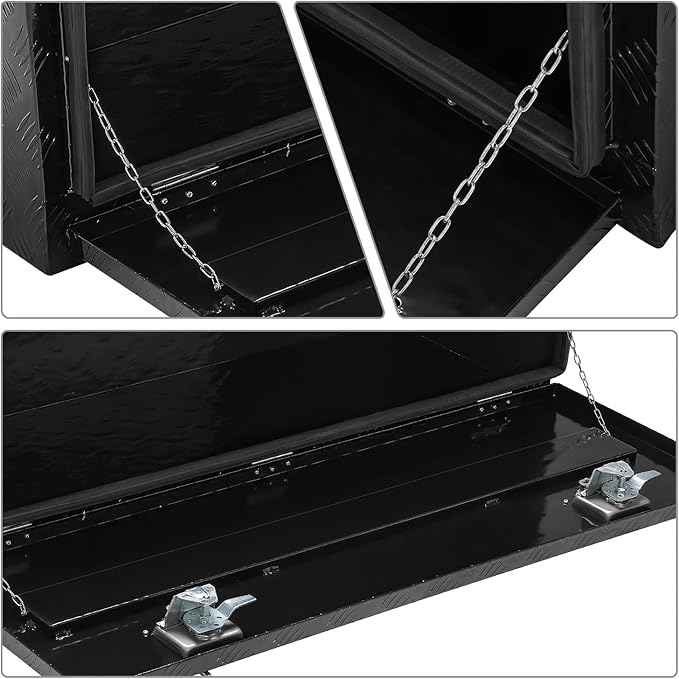 DNA MOTORING Truck Tool Box Lockable Storage Box, Truck Bed Tool Box Truck Bed Organizer Aluminum Truck Tool Boxes for Bed of Truck, w/Lock & Keys, 47"x18"x18", Black, TBOX-T5-015-BK