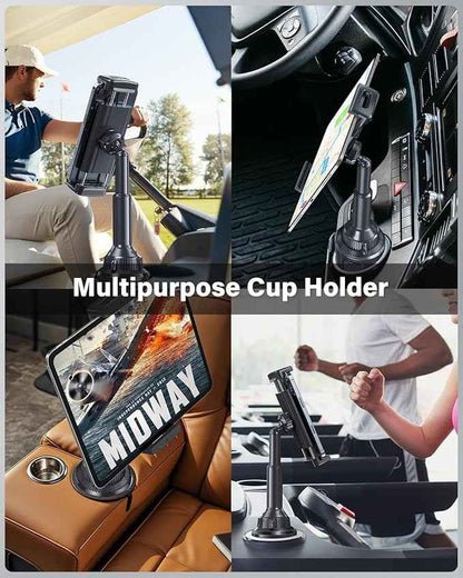 APPS2Car Tablet Holder for Car, Cup Holder Tablet Mount for Truck, Height Adjustable iPad Car Holder with 9.9" Wide Clamp for 4.7-13" iPad Pro Air Mini, Galaxy Tab, iPhone, Cell Phone