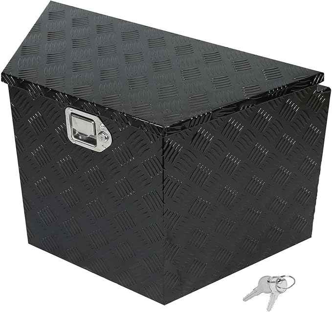 confote 28 Inch Heavy Duty Aluminum Stripes Plated Tool Box Pick Up Truck Bed RV Trailer Tongue Toolbox Waterproof Storage Organizer with Lock and Keys - 28.7 X 16.7 X 18.3 inch,Black