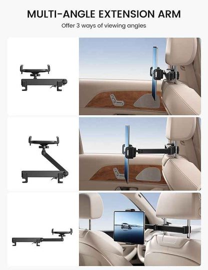 Lamicall Car Headrest Tablet Holder - [Lockable] [3 in 1 Extension Arm] Upgrade Tablet Mount for Car Backseat, Gifts Road Trip Essentials for Kids, for iPad Pro, Air, Mini, Fire HD, 4.7-13" Tablets