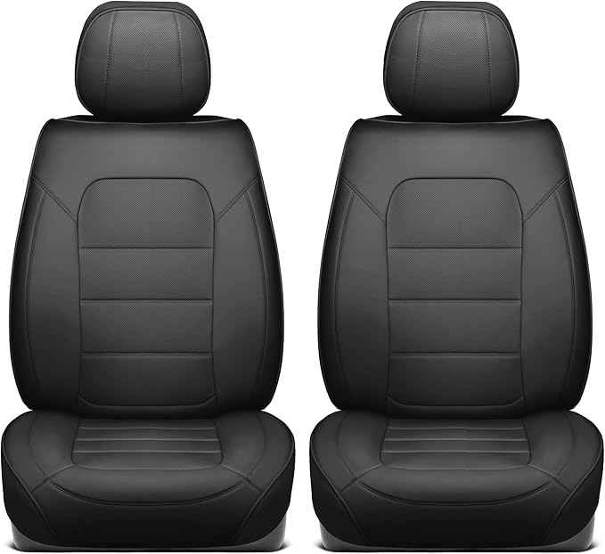 Classic Edition Faux Leather Seat Covers for Cars, Trucks, & SUV – 2 Black Car Seat Covers for Front Seats - Universal Fit Car Accessories Interior Protector for Most Vehicles