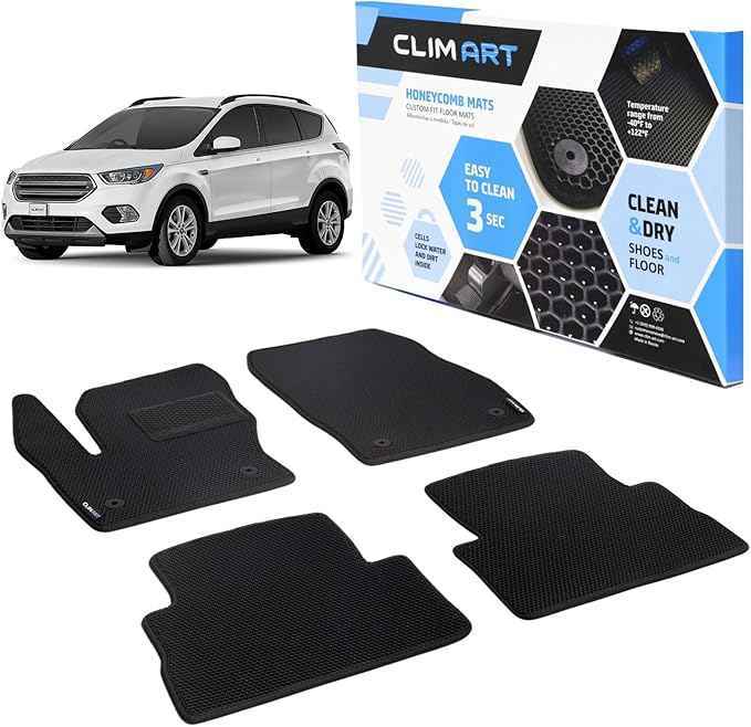 CLIM ART All-Weather Car Floor Mats Compatible with Ford Escape 2013-2019, Custom-Fit Heavy-Duty Floor Liners for Cars & SUVs, Car Accessories for Men & Women, Black - FL011513026