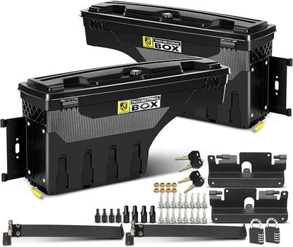 YHTAUTO Set of 2 Truck Bed Storage Tool Box Lockable Compatible with 2007-2018 Chevrolet Silverado & GMC Sierra 1500 2500 3500 3500HD, Without Bed Rail Storage, Swing Waterproof Wheel Well Toolbox