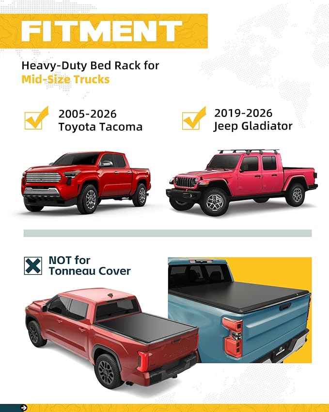 Ladder Rack for Truck with Side Bars, 800 LBS Capacity Truck Bed Rack, 19"-25" Height-Adjustable Aluminum Truck Ladder Racks, Fit for Medium-Size Pickup Toyota Tacoma Jeep Gladiator