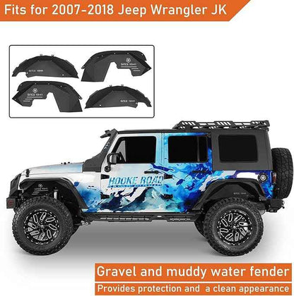 Hooke Road Wrangler JK Aluminum Inner Fender Liners for 2007-2018 Jeep Wrangler JK 2/4 Doors, Offroad Wheel Well Liner Cover - 4PCS Front & Rear Fender Liner Set
