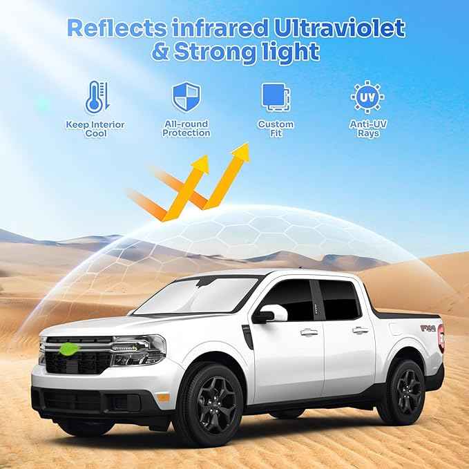 Sunshades for 2022-2025 2026 Ford Maverick Accessories Windshield Sun Shade Side Rear Window Shade Cover Sun Visor Shield Privacy Protection for Camping Keep Vehicle Cool Black 5PCS
