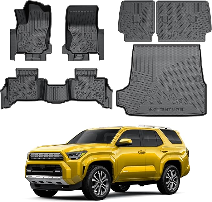 KUST Floor Mats Cargo Mat for 2025 2026 Toyota 4Runner 5 Seats (No Hybrid/EV or i-Force MAX), All Weather Rear Trunk Liner with Backrest Mat for 4Runner Accessories TPE Rubber High Edge 6PCS