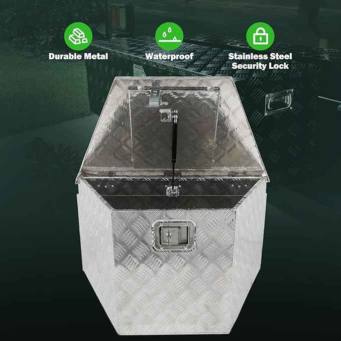 SCITOO 33 Inch Diamond Plate Truck Bed Tool Box,Aluminum Heavy Duty Crossover Storage for Most Full Size Pickups,Lockable Weatherproof Chest,Fits 33" Truck Beds,Easy Access to Load and Unload