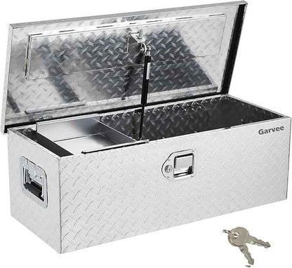 Garvee 30 Inch Aluminum Truck Tool Box, Heavy Duty Truck Bed Storage Box with Side Handle and Lock Keys, Waterproof Tool Boxes Organizer Chest for Pick Up Truck Rv Trailer, Silver