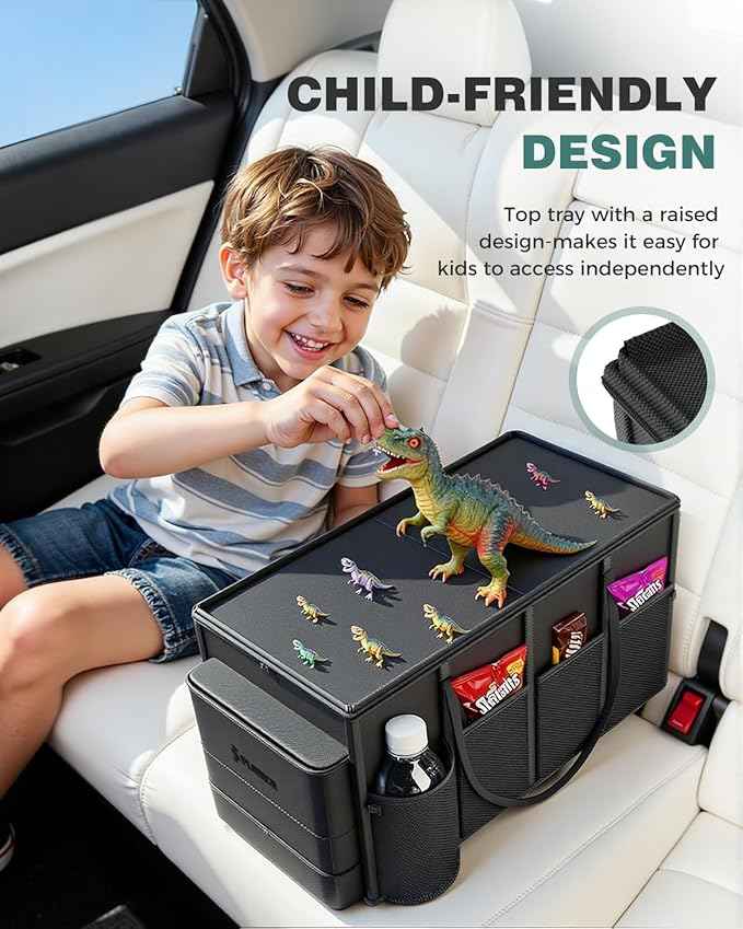 FLORICH Car Seat Organizer, Premium Backseat Car Organizer with Tray for Kids and Adults, Front Passenger Organizer with Tissue Box and Cup Holder and Mesh Pockets Waterproof
