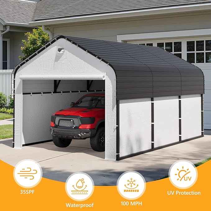 10x16 Metal Carport with Removable Sidewalls, Heavy Duty Car Carport Canopy, 100MPH Wind Resistance for Cars, Boats, Trucks, Outdoor Parties