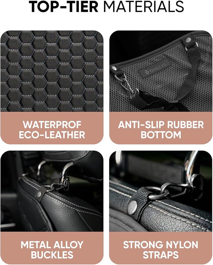 Owleys Kick Mat Back Seat Protector - Car Back Seat Cover for Kids Feet - Waterproof & Sturdy Protector for Upholstery from Dirt, Mud, Scratches and Stain (Black 2 pcs)