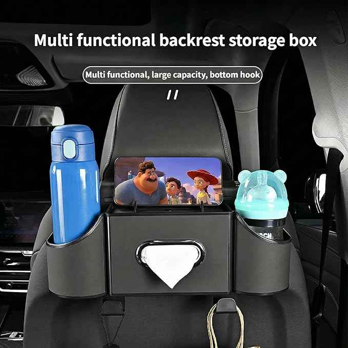 4-in-1 car organizer back seat, Multi-Pocket backseat car cup holder, Universal back seat cup holders for cars, car organization, for Travel & Daily Use (BLACK)