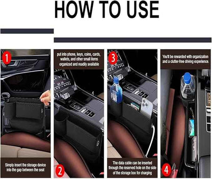 2 Packs Car Seat Gap Filler Organizer for Tesla Model Y 2020-2025, Leather Seat Storage Box Cup Holder, Phone, Keys, Sunglasses, Cards, Small Items, Car Accessories,Black