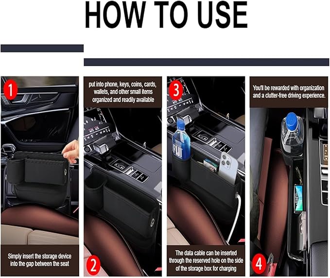 2 Pack Car Seat Gap Filler Organizer for Tesla Model S 2016-2025, Leather Storage Box for Front Seat with Cup Holder Phone, Keys, Sunglasses, Cards Car Accessories, Red
