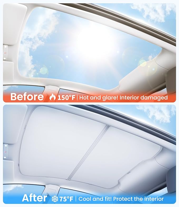 Zanch Tesla New Model Y Juniper Accessories Sunshade Roof [2025 Cooling Tech, Heat Insulation] Magnetic No Sag Foldable Roof Glass Sun Shade for Model Y (2020-2025) Tesla Accessories 2025-2026, Black