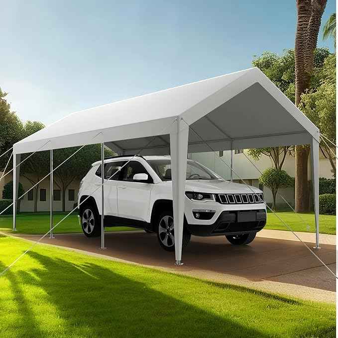 VEVOR Carport, 10 x 20 FT Outdoor Car Canopy, Potable Carport, Heavy Duty Galvanized Cars Shelter, UV-Resistant & Water-Resistant, All-Season Protection, Storage Shed for Car Boat Motorcycle White