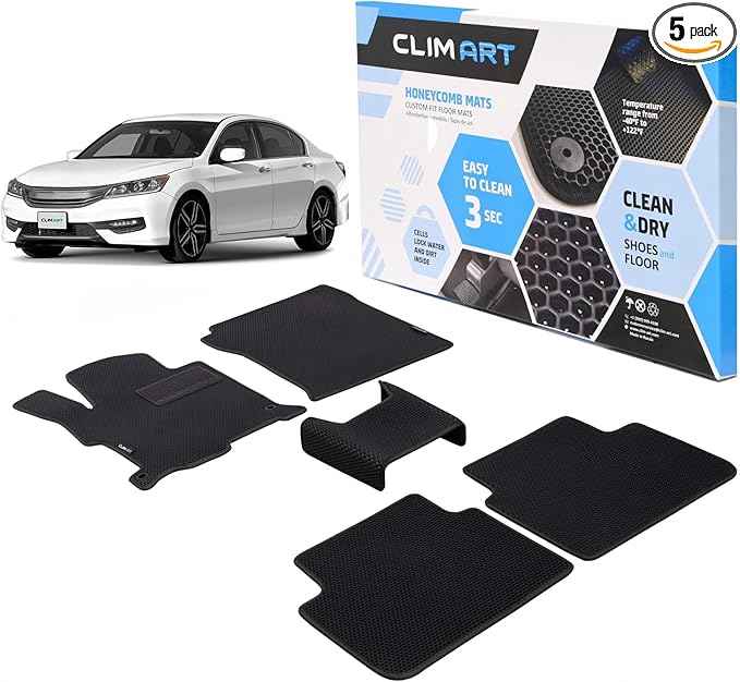 CLIM ART All-Weather Car Floor Mats Compatible with Honda Accord 2013-2017 Sedan, Custom-Fit Heavy-Duty Floor Liners for Cars & SUVs, Car Accessories for Men & Women, Black - FL011513256