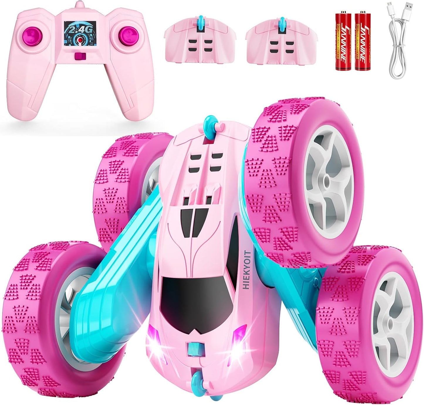 Remote Control Car, Pink RC Cars for Girls, 2.4 GHZ Double Sided RC Stunt Car 360° Rotating Remote Control Crawler with Headlights Cars Toys for 6 7 8 9 10 11 12 Girls Birthday - AutoBay