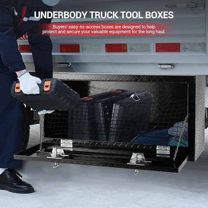 Underbody Truck Box,36 Inch Pickup Storage Box, Aluminum Diamond Plate Tool Boxes with Handle and Keys, Heavy Duty Waterproof Trailer Storage Box with T-Handle Latch for Truck, Van, Trailer, Black