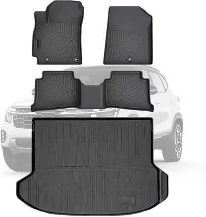 TPE Floor Mats for 2024-2026 Kia Seltos LX/S/EX/SX Turbo/X-Line, All Weather Car Floor Liners Fit Kia Seltos Accessories Black （Crop fit Subwoofer