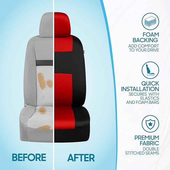 BDK PolyPro Red Car Seat Covers Full Set with 4-Piece Car Floor Mats - Two-Tone Seat Covers for Cars with Carpet, Interior Covers for Auto Truck Van SUV
